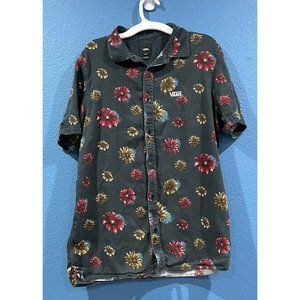 Vans Off The Wall Classic Fit Dark Green Floral Button Up Shirt Size Small